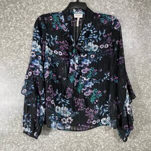 Laundry by Shelli Segal Women's Ruffle Floral Blouse - Size 8 - Sheer Stripe Top